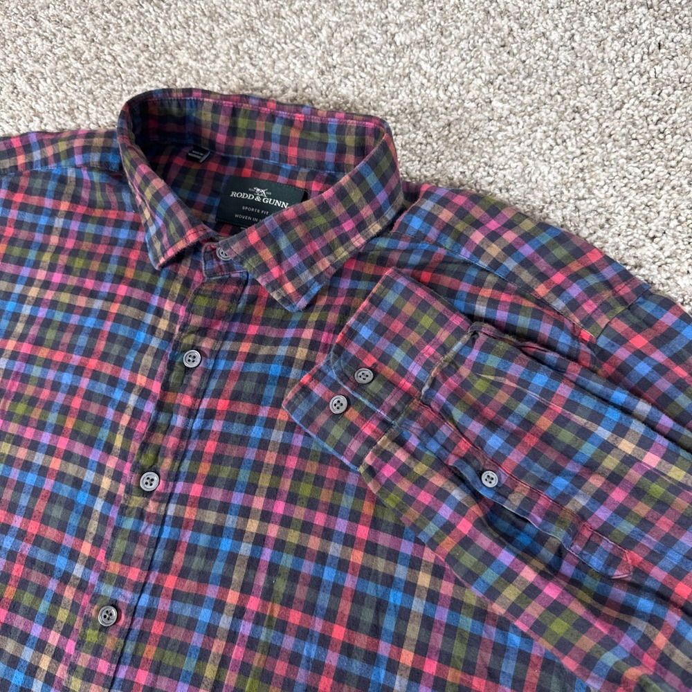 Rodd & Gunn Shirt Mens 2XL Multi Color Sports Fit Gingham Italian Fabric Cotton